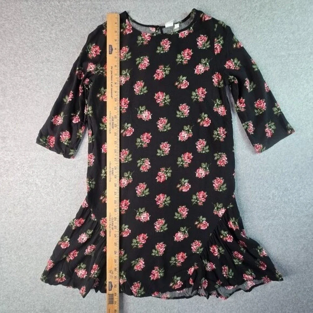 Gap Kids Floral Rose Shift Dress Girls XXL 14-16 Black Ruffle Drop Waist‎ Boho